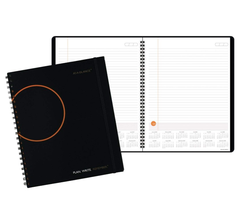 Undated Planning Notebook with Reference Calendars, Plan.Write.Remember., 9.19 x 11 Inches, Black